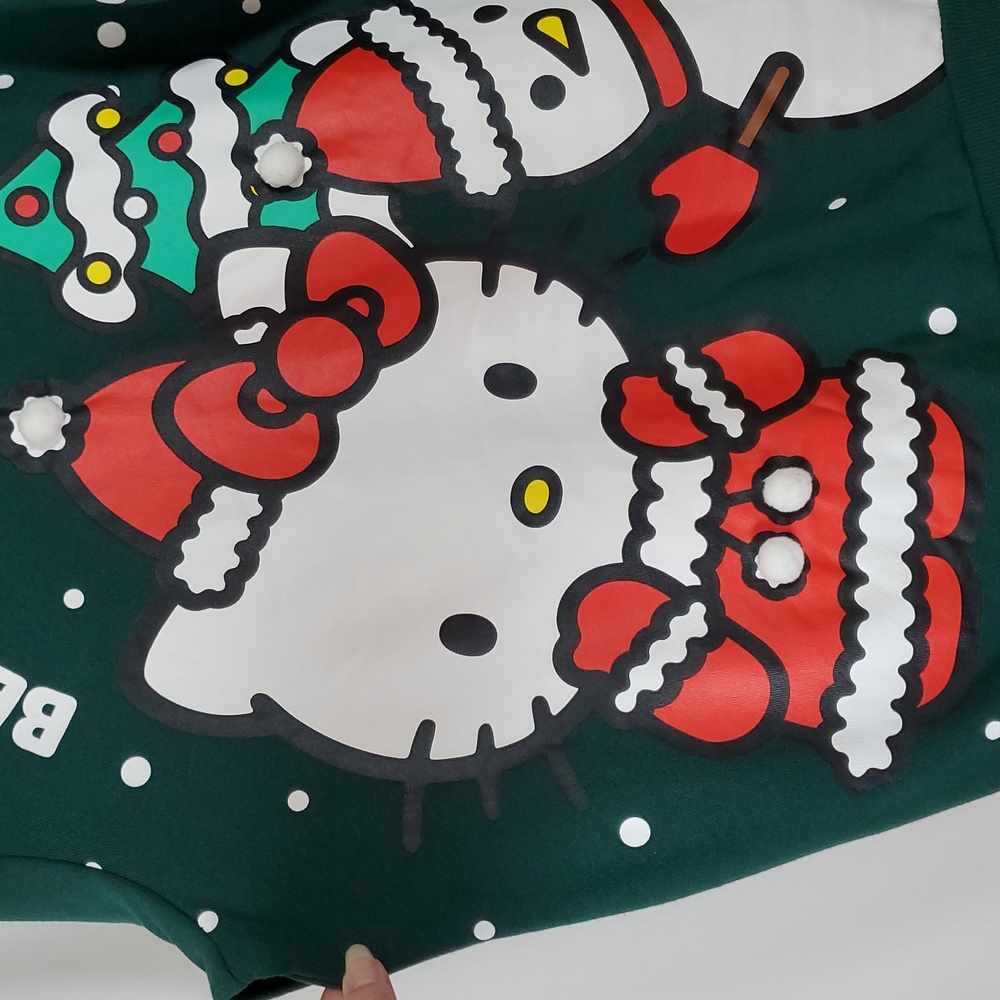 Hello Kitty Woman's Graphic Christmas Sweatshirt ~ Green - Picture 4 of 12